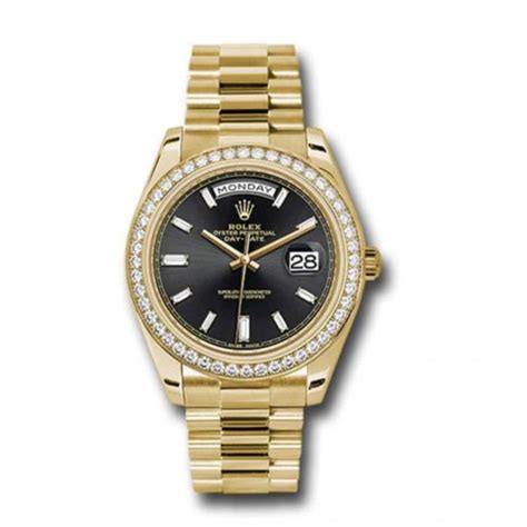 rolex day-date 40mm black dial|Rolex presidential 40mm diamond bezel.